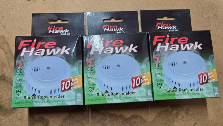 3x Firehawk Rookmelders - 10 Jaar Accu, Doe-het-zelf en Verbouw, Alarmsystemen, Nieuw, Detector, Sensor of Melder, Rook, Draadloos