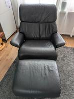 Stressless zwart leren stoel met hocker, Huis en Inrichting, Ophalen, Gebruikt, Zwart, Leer