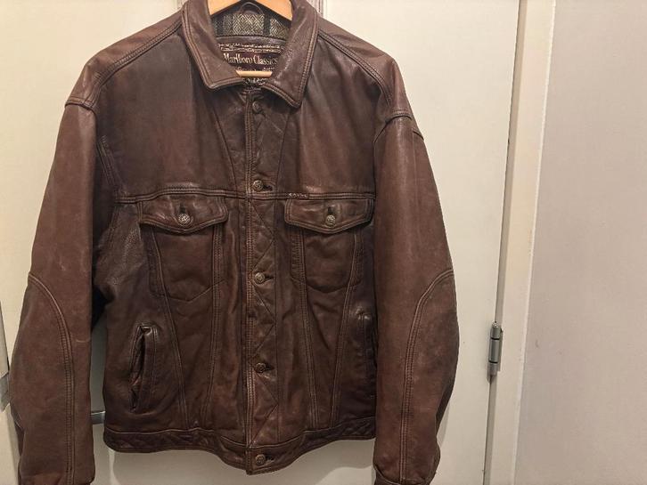 Vintage Marlboro Classics Leather Jacket, Kleding | Heren, Jassen | Winter, Zo goed als nieuw, Maat 52/54 (L), Bruin, Ophalen of Verzenden