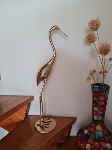 XXL 76cm Messing Kraanvogel Vogel sculptuur vogelfiguur goud beschikbaar voor biedingen