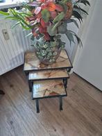 Vintage bijzettafeltjes miniset smeedijzer marmer, Huis en Inrichting, Tafels | Bijzettafels, Ophalen, Rond, Minder dan 55 cm