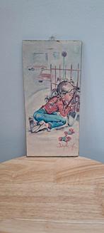 Vintage Wanddecoratie Hardboard - Meisje met Fiets, Ophalen of Verzenden, Gebruikt