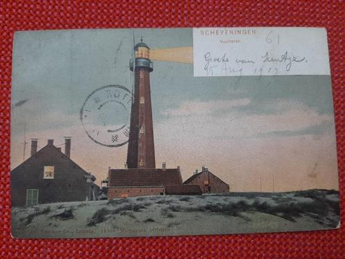 oude kaart Scheveningen, Vuurtoren, 1904, Verzamelen, Ansichtkaarten | Nederland, Gelopen, Zuid-Holland, Voor 1920, Ophalen of Verzenden