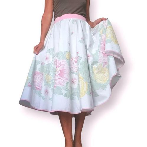 Vintage swingrok cirkelrok met bloemen ca mt 42 tm 46, Kleding | Dames, Rokken, Nieuw, Maat 42/44 (L), Wit, Onder de knie, Ophalen of Verzenden