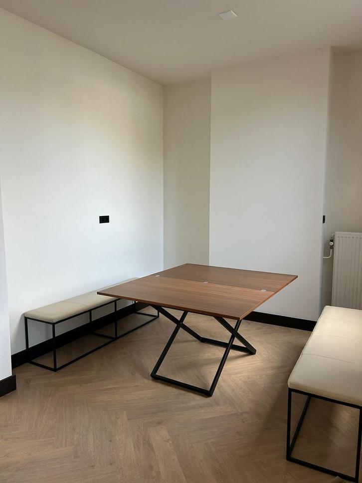 Eettafel uitklapbaar + 2 Banken Bo concept, Huis en Inrichting, Tafels | Salontafels, Gebruikt, 50 tot 75 cm, 100 tot 150 cm, 200 cm of meer