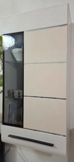 Moderne wandkast met deuren en glas, Huis en Inrichting, Ophalen, Zo goed als nieuw, 25 tot 50 cm, Glas