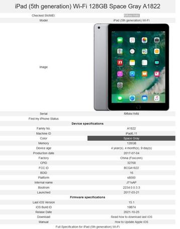 Ipad 5th gen / 128GB / A1822  Model (5th gen) 19-6  beschikbaar voor biedingen