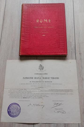 Antiek boek Rome van A. Nuyens uit 1899 , met oud document beschikbaar voor biedingen