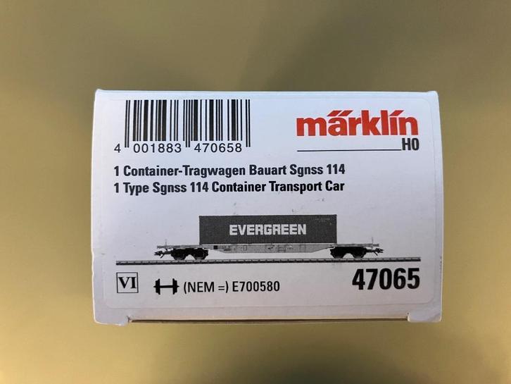 Märklin H0 / 47065 Containerwagen ‘Evergreen’ Sgnss 114, Hobby en Vrije tijd, Modeltreinen | H0, Zo goed als nieuw, Wagon, Wisselstroom