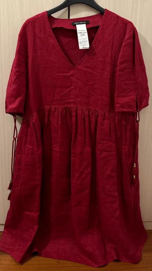Linnen jurk wijnrood 40, Kleding | Dames, Jurken, Nieuw, Maat 38/40 (M), Rood, Onder de knie, Verzenden