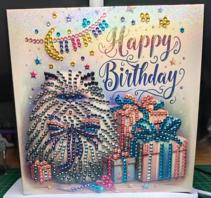 Diamond Painting verjaardagskaart Poes 2, Hobby en Vrije tijd, Kaarten | Zelfgemaakt, Nieuw, Dieren, Ophalen of Verzenden
