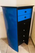 Moderne blauw-zwarte ladekast - smal model, Ophalen, Gebruikt, 5 laden of meer, 100 tot 150 cm