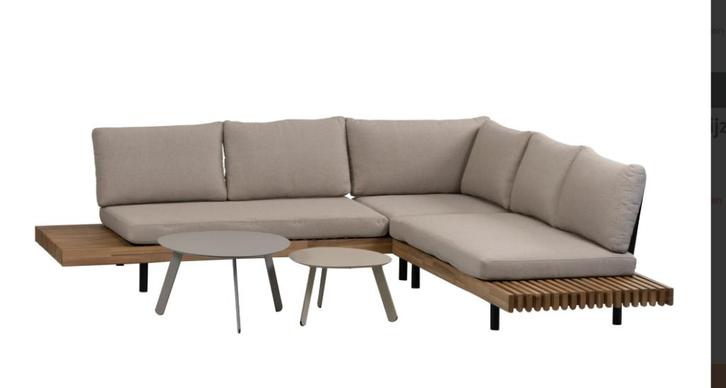 Lissabon Houten hoek loungeset, teak look, Dikke kussens!, Tuin en Terras, Tuinsets en Loungesets, Nieuw, Loungeset, Hardhout