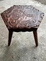 Antiek Houten Krukje met lederen Afbeelding, Antiek en Kunst, Antiek | Meubels | Stoelen en Banken, Ophalen