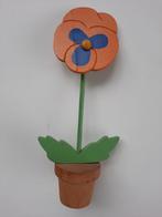 Brocante Houten bloempotje met viool bloem, Ophalen of Verzenden