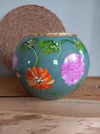 Glazen vaas handbeschilderd, bolvaas, Overige kleuren, Ophalen of Verzenden, Minder dan 50 cm, Glas