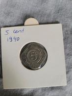 5 cent 1940, Zilver, Ophalen of Verzenden, Koningin Wilhelmina, Losse munt