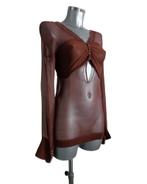 Patrizia Pepe 100% zijden blouse, IT44-NL38 NIEUW, kaartjes, Maat 38/40 (M), Bruin, Nieuw, Ophalen of Verzenden