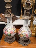 2 antieke lamp voeten brons porselein. 45 cm. €185., Antiek en Kunst, Antiek | Lampen, Ophalen