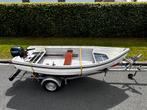 Tour- vissersboot 4 meter met 9.9 pk motor en trailer, Watersport en Boten, Vis- en Consoleboten, Ophalen, Tot 10 pk, Zo goed als nieuw