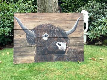 Schilderij schotse hooglander KOE op hout beschikbaar voor biedingen