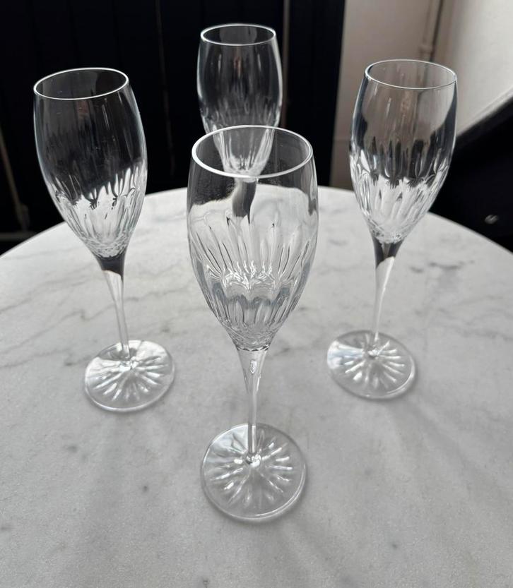 Vintage set 4 Franse champagne flutes glazen glas ip voet, Verzamelen, Glas en Borrelglaasjes, Zo goed als nieuw, Overige typen