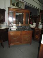 antiek eiken commode zwart marmerblad 3 luik spiegel 350,00, 100 tot 150 cm, Antiek eiken marmer blad, Ophalen of Verzenden, Zo goed als nieuw