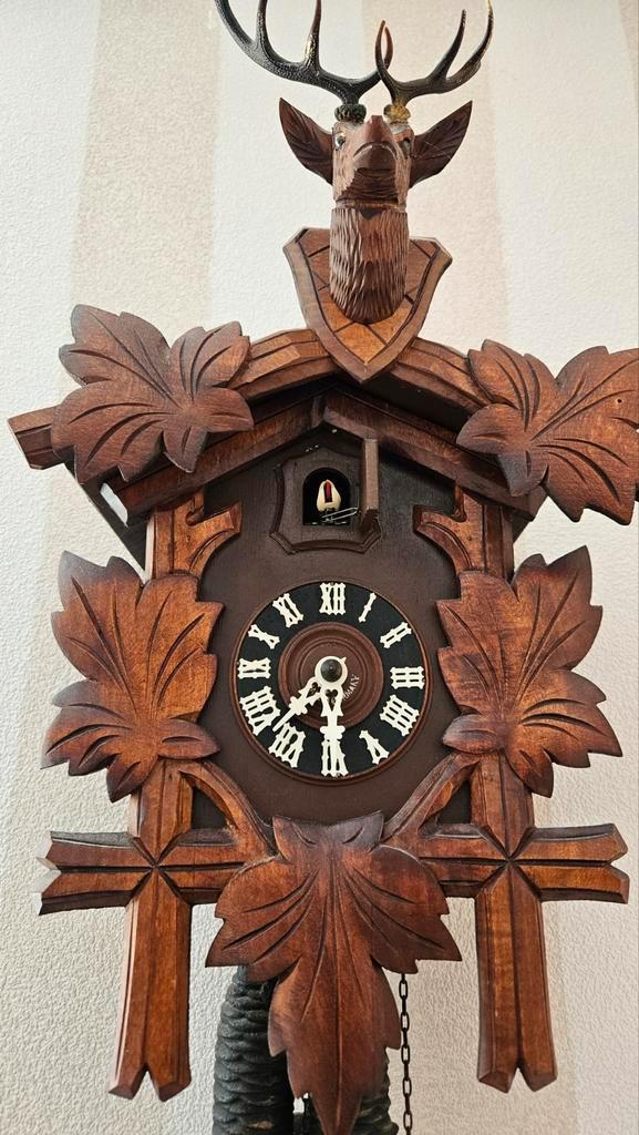 Vintage Koekoeksklok met Hertenkop, Antiek en Kunst, Antiek | Klokken, Ophalen of Verzenden