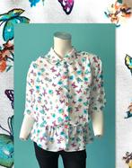 Vintage jaren 80 blouse wit met vlinders/bloemen maat 42, Verzenden, Wit, Maat 42/44 (L), Vintage