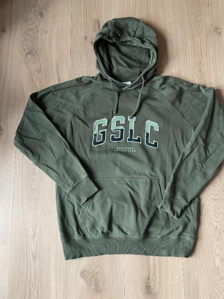 Hoody Gymshark met print maat M legergroen, Kleding | Heren, Truien en Vesten, Gedragen, Maat 48/50 (M), Groen, Ophalen of Verzenden
