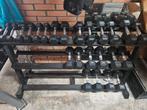Hexagon dumbbells + opbergrek, Ophalen, Zo goed als nieuw, Benen, Dumbbell