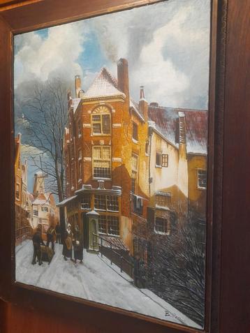 Winters Stadsgezicht - Olieverfschilderij B. Pen beschikbaar voor biedingen