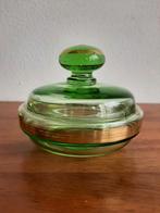 Diep groen dik glas schaaltje met gouden details, Ophalen of Verzenden