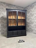 Originele zwarte vitrinekast met oude fabrieks ramen nr.864, Huis en Inrichting, Kasten | Vitrinekasten, Met deur(en), Glas, Zo goed als nieuw