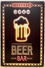 Open beer bar neon look reclamebord van metaal wandbord deco