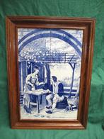 oud tegeltableau van 6 tegels de vermoeide wandelaar 54x30cm, Ophalen of Verzenden