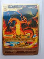 Charizard V Max Pokemon kaart metaal Goudkleurig, Ophalen of Verzenden, Zo goed als nieuw, Losse kaart