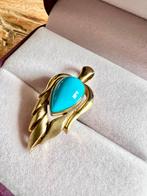 14k Gouden Turquoise pendant, Sieraden, Tassen en Uiterlijk, Broches, Blauw, Minder dan 4 cm, Ophalen of Verzenden, Zo goed als nieuw