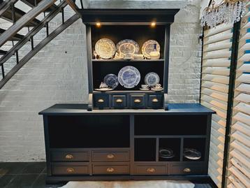 landelijke vintage kast blauw apothekerskast toonbank buffet beschikbaar voor biedingen