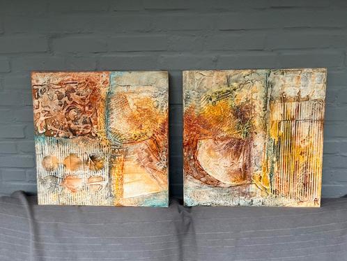 Schilderij 2 luik (2x 50 bij 50 cm), Antiek en Kunst, Kunst | Schilderijen | Abstract, Ophalen