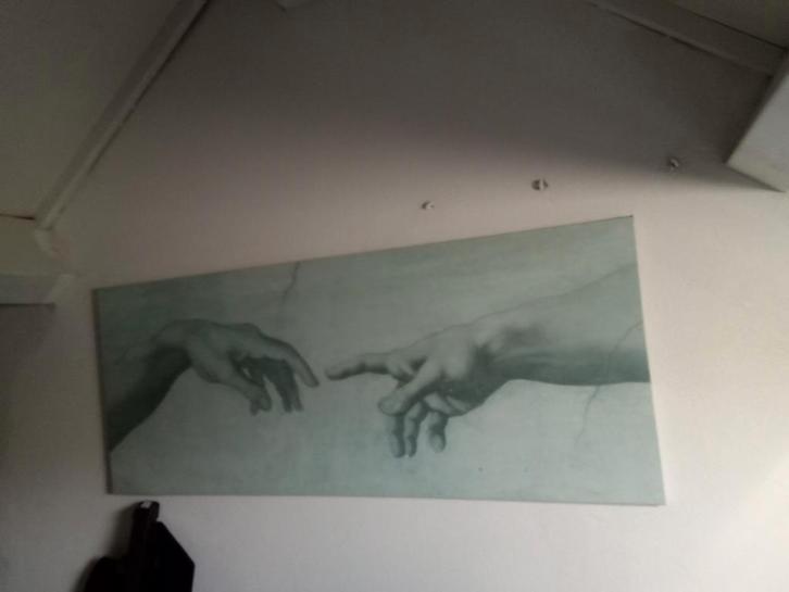 Schilderij 'De Schepping van Adam' - 15 jaar oud, Antiek en Kunst, Kunst | Schilderijen | Klassiek, Ophalen of Verzenden