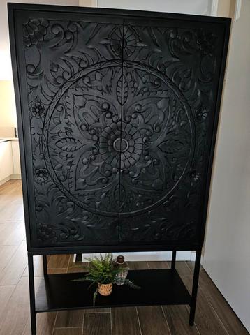 Montclair Hoge Kast - Antiek Zwart Mango/Acacia Hout beschikbaar voor biedingen