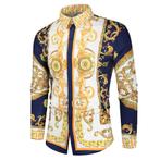 Heren barok overhemd 4 / luxe gouden kamper shirt blauw wit, Kleding | Heren, Nieuw, Verzenden