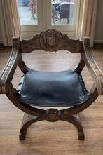 Antieke Savonarola stoel met leer – Italië, Antiek en Kunst, Ophalen