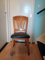 Blank eiken eetkamerstoel met blauw leren zitting, Huis en Inrichting, Stoelen, Ophalen, Gebruikt, Blauw, Eén