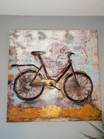 Schilderij metalen fiets op hout, Antiek en Kunst, Ophalen of Verzenden