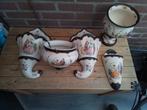 Gouda Plateel Set - Wand Bloempotten & Staande Pot, Huis en Inrichting, Woonaccessoires | Vazen, Gebruikt, Wit, Aardewerk of Porselein