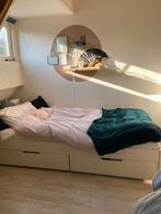 Bed met lades, Ophalen, 90 cm, Eenpersoons, Wit