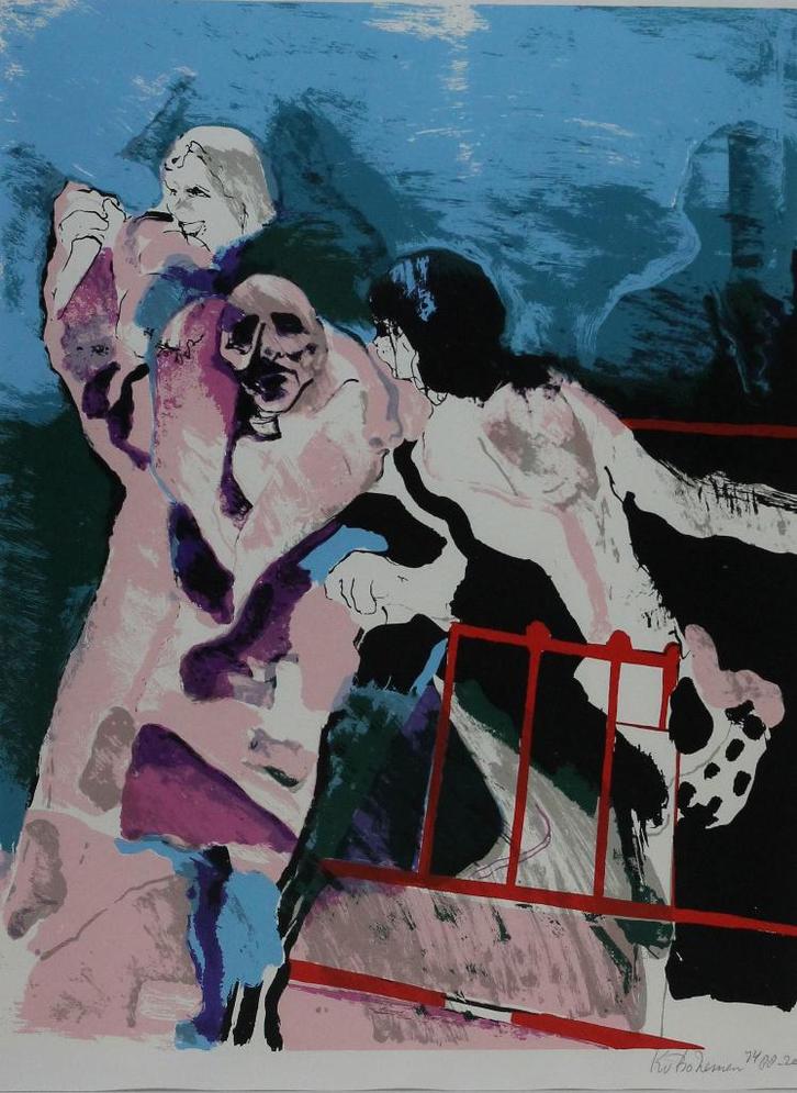 Cornelis Kees B van Bohemen (1928) Lithografie "Macbeth "Ges, Antiek en Kunst, Kunst | Litho's en Zeefdrukken, Ophalen of Verzenden