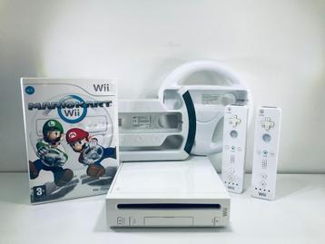 Wii - Complete Wii Console Set + Mario Kart + 2 Stuurtjes beschikbaar voor biedingen